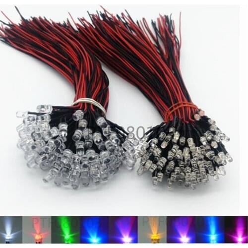 100pcs lot 20cm Pre Wired 3mm 5mm LED Light Lamp Bulb Prewired Emitting Diodes For DIY Home Decoration DC12V