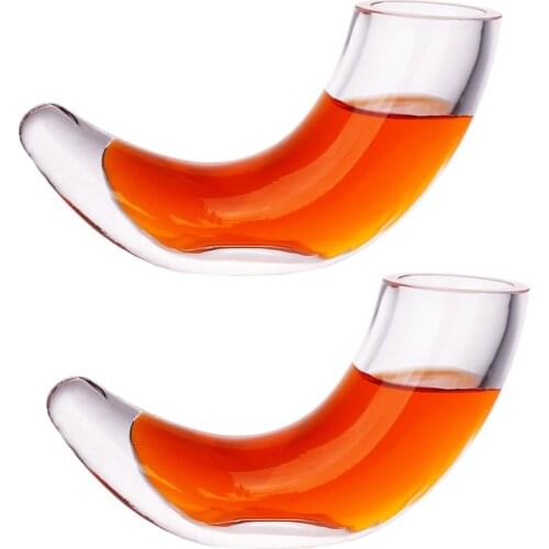 2pcs Creative Funny 30ml Horn Shape Wine Glass Whiskey Cocktail Vodka Cup Festival Happy Party Drinkware