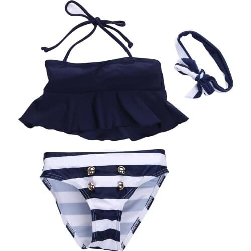 2020 Kids Baby Girls Bikini Set Girl Swimsuits 2Y-7Y 3Pcs Navy Bathing Swimsuit Swimwear Swimming Suit Set