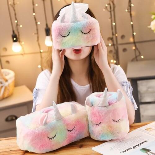 3 style Kawaii Cartoon Unicorn Plush Tissue Box Durable Home Car Hotel Sofa Paper Tissue Holder Napkin Case Pouch Girls Gift