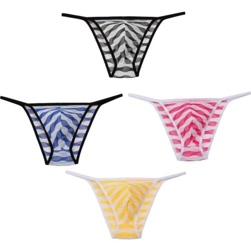 4PCS/Lot Sexy Bikini Mens Briefs Fashion Underwear Ripples Striped Male Underpants Elastic Shorts