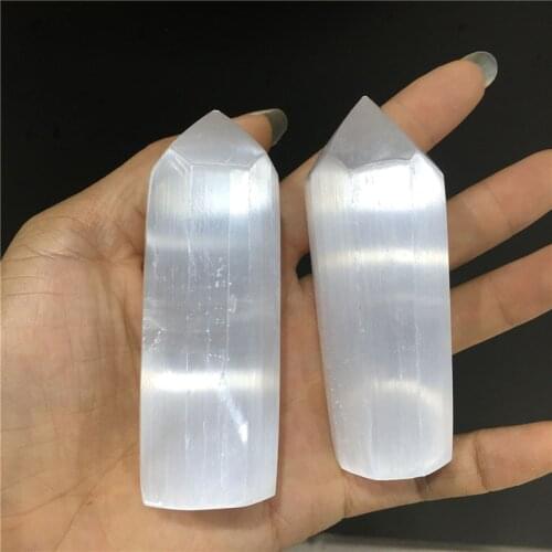 60-135g Natural Quartz Crystal Flash Celenite Tower Wand Point Reiki Chakra Healing Gift Home Decor Mineral Specimen