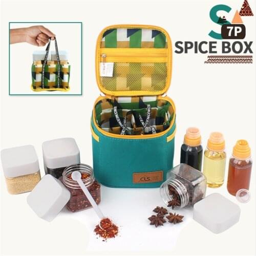 7PCS/Set Portable Spice Cruets Multifunctional Barbecue Seasoning Jars for Camping Outdoor Condiment Bottles With Storage Bag