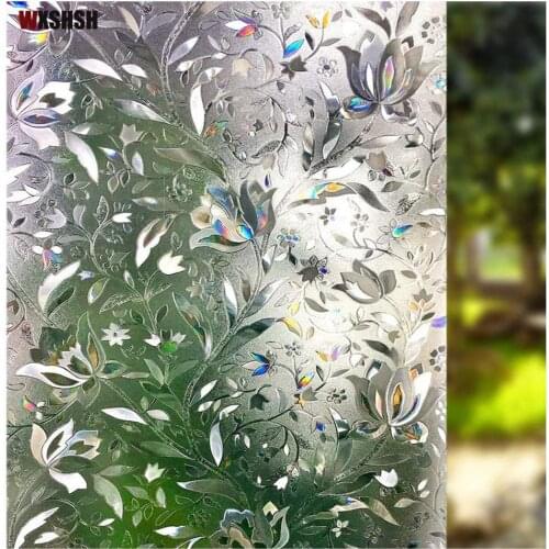200cm Length Static Cling Window Film 3D Laser Vinyl Blooming Flower Glare-Reduction Glass Sticker For Window Door Cabinet Table