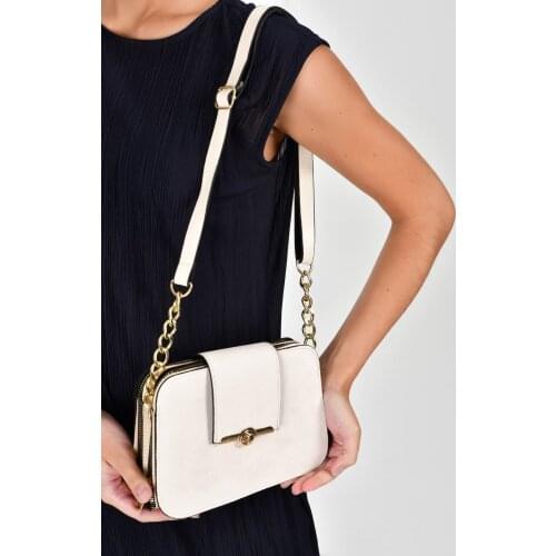 Bagzone Women Beige Semi Chain Strap Lock Detailed Shoulder Bag 10 VA2065