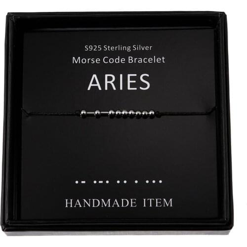 Aries Morse Code Bracelets Handmade Zodiac Beads on Silk Cord Secret Message Bracelet Birthday Gift