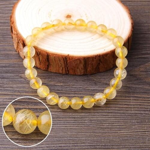 Natural Round Ball Beaded Bracelets Circle Stretch Citrines Yellow Crystal Quartz Stone Wristband Bracelets Women Gift wholeasle