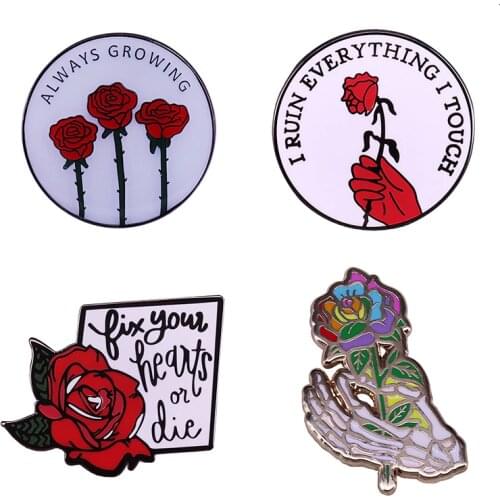 Flower Roses Always Growing Rose Brooch Pins Enamel Metal Badges Lapel Pin Brooches Jackets Fashion Jewelry Accessories