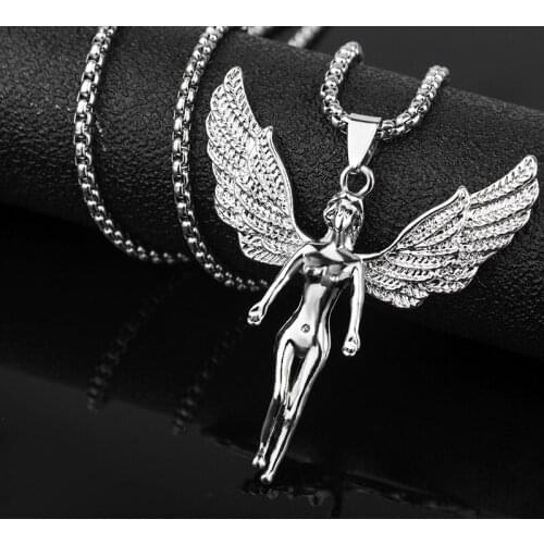 New Creative Angel Wings Necklace for Men Women Fashion Pendant Smooth Non Fading 304 Stainless Steel Rope Chain Party Jewelry