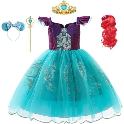 Mermaid Ariel Princess Girl Dress Cosplay Costumes Kids Baby Girl Mermaid Dress Children Birthday Party Clothing Summer Dress Up