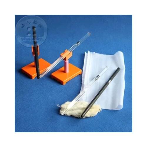 Physical electrostatic experiment two Friction the electric glass rod with two Silk glue stick fur and Rotating frame