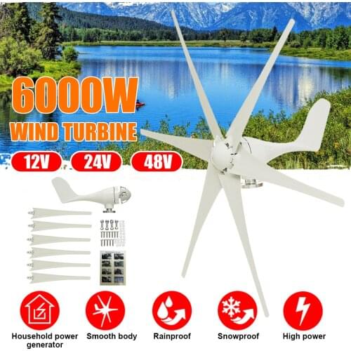 6000W 12V/24V/48V 6 Blades Horizontal Wind Generator Wind Turbines Generator Windmill Energy Turbines Charge for Home Camping