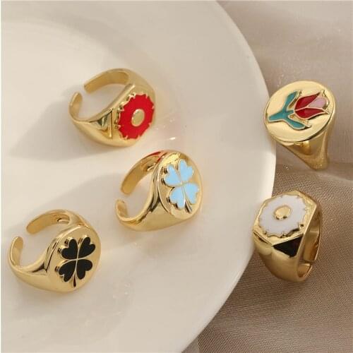 HECHENG,Summer Daisy Heart Flower Ring,Metal Cooper Rings For Women Colorful Jewelry Girls Party Gift