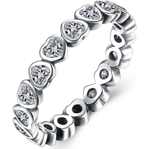 ZEMIOR 925 Sterling Silver For Women Heart Finger Ring Cute Love Cubic Zirconia Vintage Rings Engagement Wedding Fine Jewelry