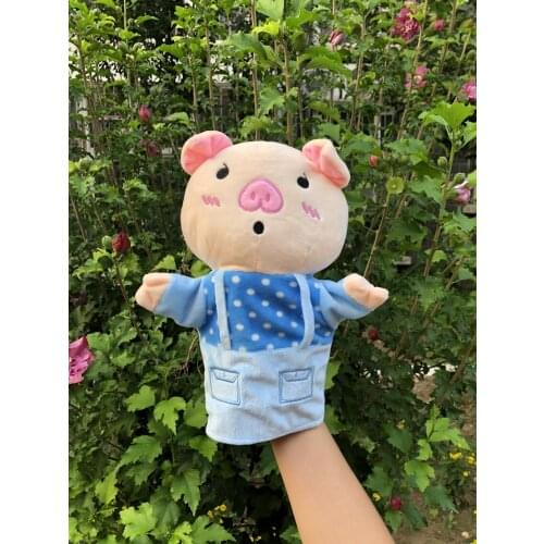 24cm Lovely Blue suspenders Pig Hand Puppet Baby Kids Child Educational Soft Interactive Doll Plush Toy Stage Performance Prop