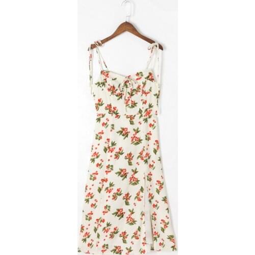 Summer Womens Casual Flower Printed Bowknot Decorated Slim Slim Strap Dress
