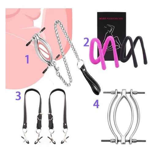 Metal Labia Clip Nipple Clamps Vaginal Speculum Clitoral Stimulator BDSM Bondage Thigh Labia Spreader Strap SM Female Sex Toy