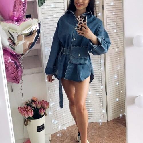 Fashion Womens Solid Denim Dress Female Pocket with Belt Slim Ladies Single Breasted Casual Vintage Dresses Free Bags Vestidos