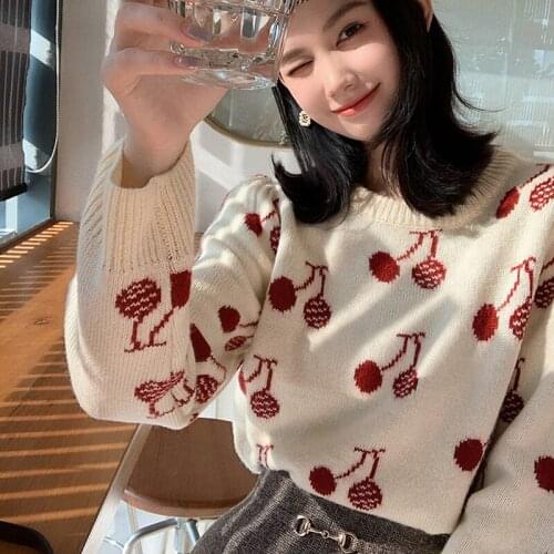 Mohair CherryChristmas Sweaters WomenS Clothes Plus Size 2020 Ladies Female Vintage For Oversize Winter Pullover Xmas D0487