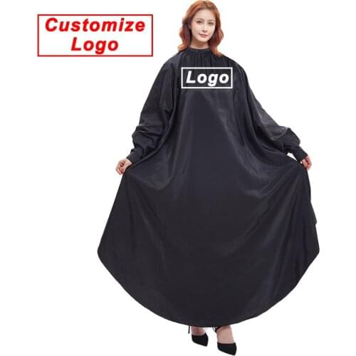 Customize Logo Long Sleeve Hairdressing Cape Luxury Magnet Cuff Hair Apron Salon Customer Guest Waterproof Cloth Gown Wrap 1454