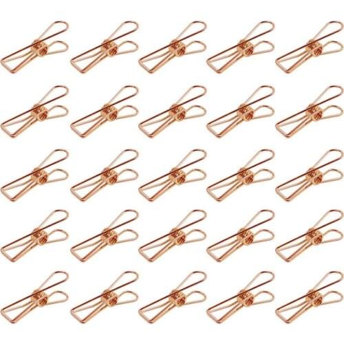 New-Pack of 25 Rose Gold Small Metal Clips - Multi-Purpose Clothesline Utility Clips