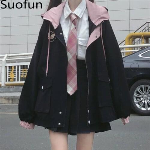 Casual Korean Color Sweet Matching Coat New Style College Style Loose Hooded Work For Female Students Autumn And Spring Jackets