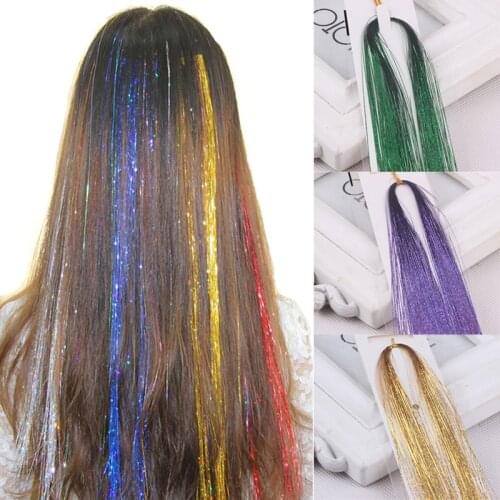 100cm Sequin Wig Hair Tinsel Bling Hair Secoration for Synthetic Hair Extension Glitter Rainbow for Girls and Party Accessories