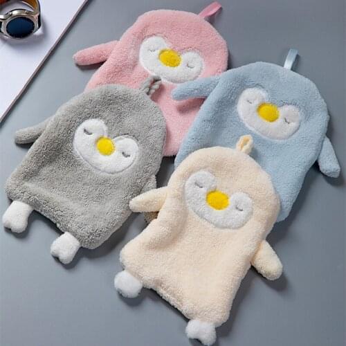 Hanging Hand Towel Cartoon Washcloths Soft Coral Velvet Quick Drying Towels Animal Penguin Kitchen Soft Bath Towel New