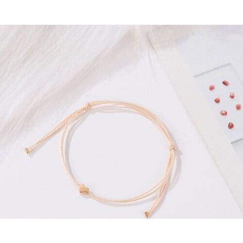 Simple Fashion Hemp Rope Golden Light Rope Braided Mini Heart Shape Alloy Charm Bracelets For Women Girls