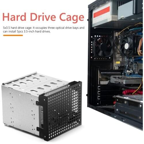 Storage Expansion Hard Drive Cage Rack 5.25 inch to 5x 3.5inch Bracket with 12cm Fan Space Detachable DIY Hard Drive Disk Tray