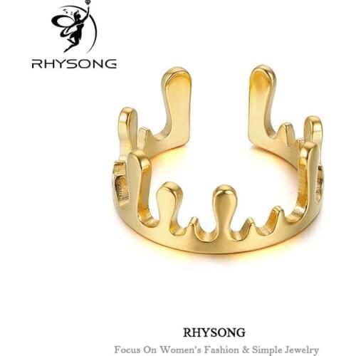RHYSONG Vintage 316L Stainless Steel Lava Water Drop Crown Opening Adjustable Forefinger Ring For Women Wedding Fashion Jewelry