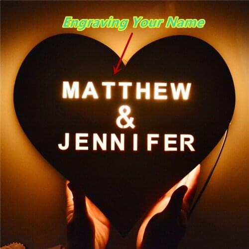 Love Heart LED Night Light Romantic Wall Light for Couples Personalized Custom Wooden Engraved Name Anniversary Wedding Gifts