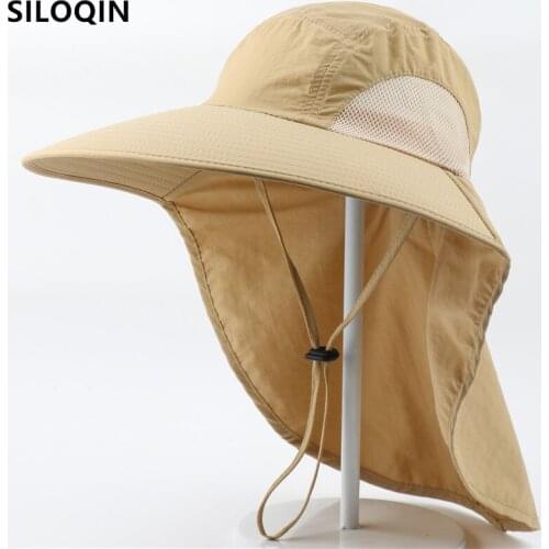 SILOQIN Summer Womens Hat Breathable Mesh Bucket Hat Shawl Sunshade Anti-UV Beach Hat Mens Waterproof Fishing Cap Couple Hats