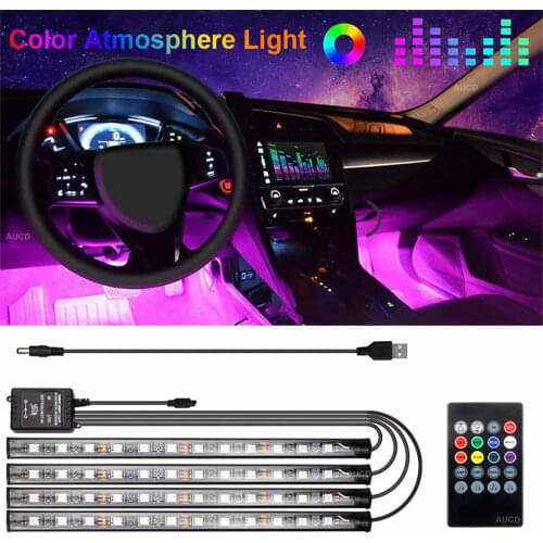 12V 10W RGBW LED Car Atmosphere USB Strip Lamp Light Music Controller Home Cars Party Interior Decorative Lights Ambient Strips
