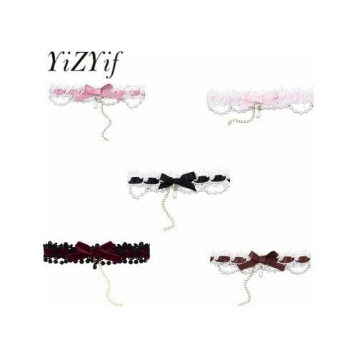 Gothic Necklace Vintage Handmade Ribbon Lace Lolitas Princess Girl Pearl Bowknot Collar Vintage Sweet Cute Lace Choker Necklaces