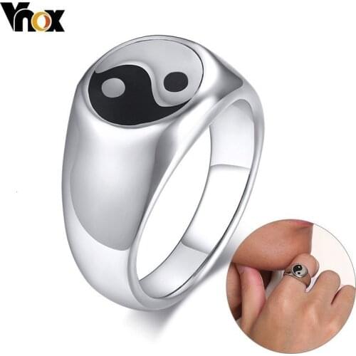 Vnox 12mm Bagua Yingyang Balance Ring for Men Women Stainless Steel Boy Party Jewelry