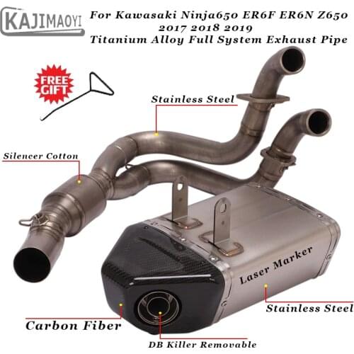 Motorcycle Exhaust Titanium Alloy System Muffler Front Link Pipe Slip On For Kawasaki Ninja650 ER6F ER6N Z650 2017 2018 2019