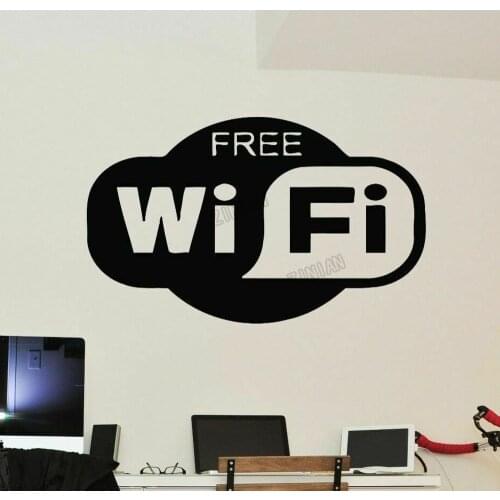 Free Wifi Logo Wall Decal For Bedroom Cafe Internet Conection Vinyl Wall Sticker Modern Room Decoration Book Store Murals C008