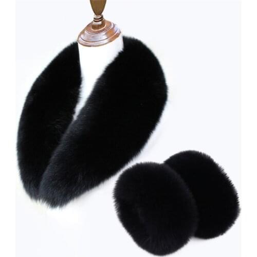 Winter 100% Black Real Fox Fur Collar Women Natural Fox Fur Scarf Shawl necklaces Envelopes WarmNeck Fur Scarves Woman And Cuff