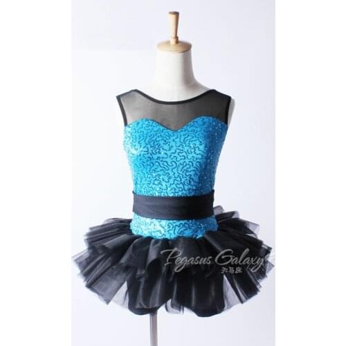 Women Sleeveless Sequins Ballerina Dance Dress Black & Blue Ballet Tutu Leotard Costume Dancewear Girls Children Ballet Clothes