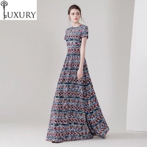 Spring Vintage Summer 2020 Autumn Long Party Evening Vestidos Women Allover Exquisite Embroidery Floor Dress Festival