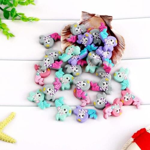 Kovict 10Pcs Silicone Beads Mini Mermaid Animal Baby Molar Teether DIY Pacifier Chain Jewelry Accessories Chewable Nursing Toys