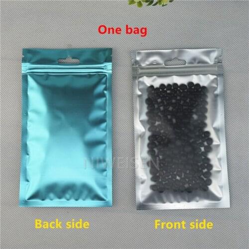100pcs Blue Aluminium foil Ziplock bags with hang holes - Front matte clear Zipper Resealable Mylar foil plastic pouch Line sack