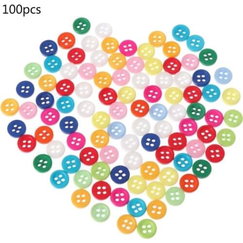 100Pcs 4 Holes Mixed Color Round Resin Buttons Fit For Sewing And Scrapbook 9mm