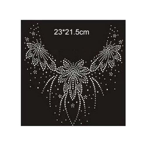 2pc/lot Flower decor neckline patches hot fix rhinestones iron on transfers motif transfer on design