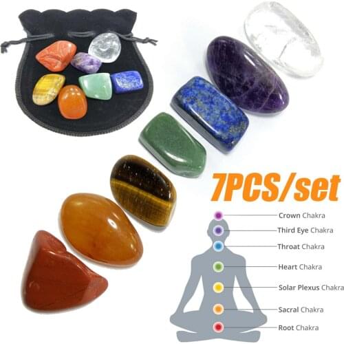 7 Chaclas Tones 7 Color Set Yoga Chakra Irregular Reiki Treatment Crystal Stone Polished With Single Stone Bag