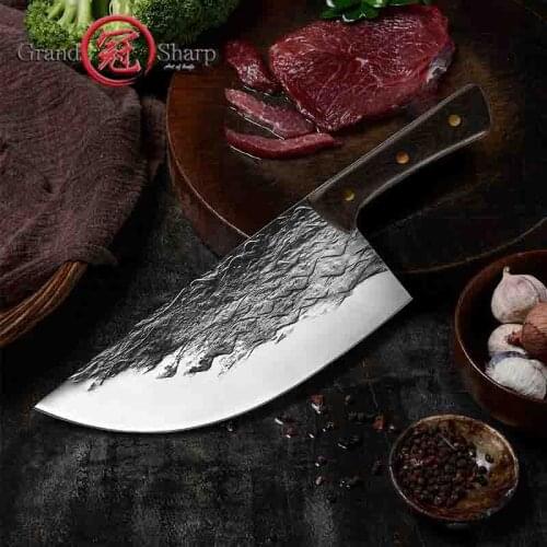 8.3'' Chinese Forged Chef Knife High Carbon Steel Butcher Knives Pork Fish Fruit Vegetables Cleaver Cooking Tools GRANDSHARP