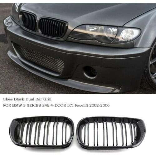 Car Carbon Fiber Style Dual Slat Kidney Grille for-BMW E46 4DR LCI 320I 325I 330I 2002-2006