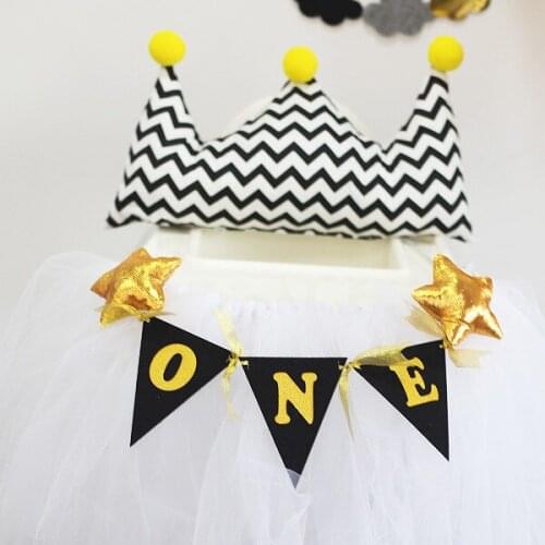 Baby First Birthday Glitter Gold Silver Chair Banner ONE Year 1st Birthday Party Decoration First Year Garland Bunting Supplies