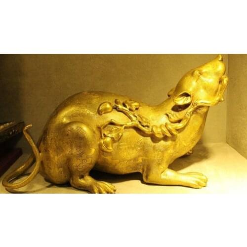 Free shipping Chinese Royal 100% Pure Bronze 24K Gold Gilt feng shui Wealth Zodiac Year mouse